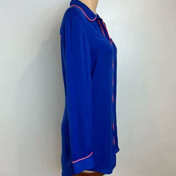 Miiyu Women’s Medium Blue Lounge Pajama Shirt Sleepwear Long Sleeve Button Up - Picture 3 of 9